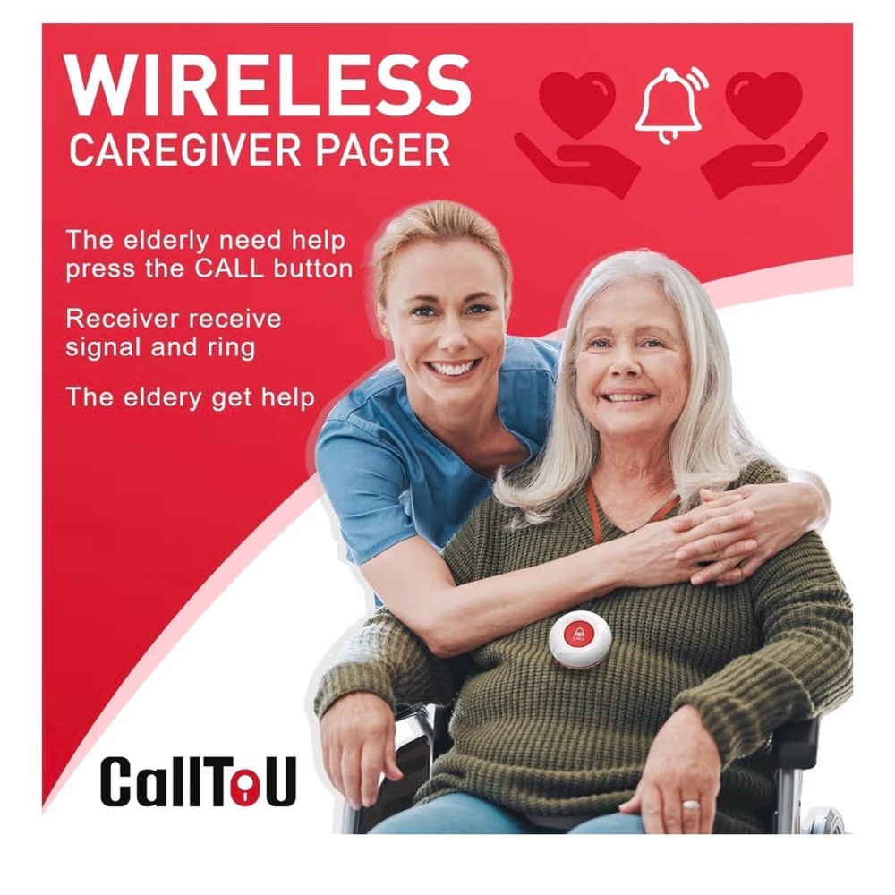 Wireless Caregiver Pager Call Button - White and Red